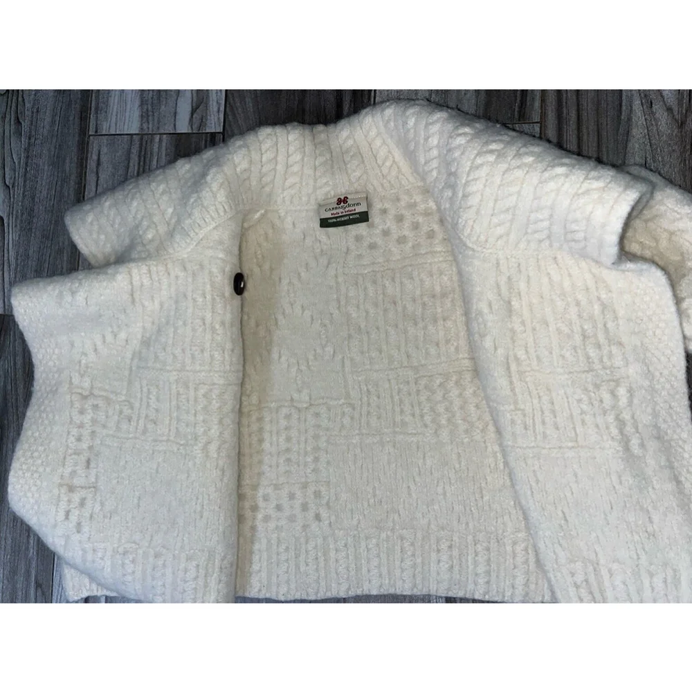 Carraig Donn Irish Wool Fisherman Cream Sweater Cardigan Kids Size M Cable Knit - Picture 4 of 10